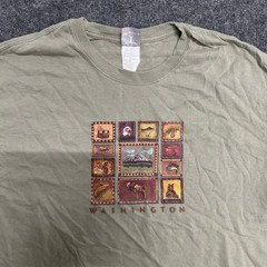 Hanes T-Shirt Mens Size M Olive Green Washington Nature Wildlife Graphic Beefy-T