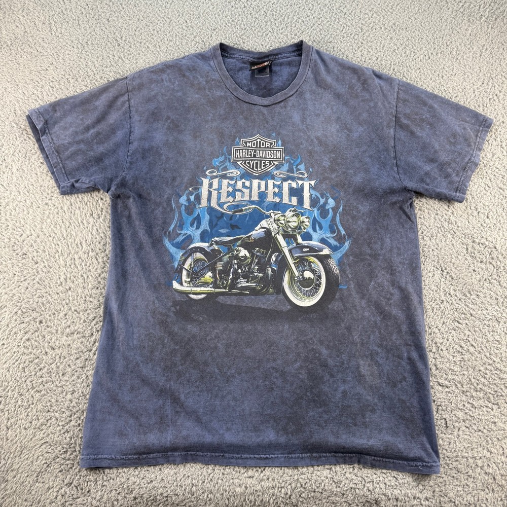 Harley Davidson Shirt Mens Large Blue Respect Gulf Coast Florida Motorcycles