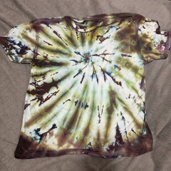 Gildan Tie Dye T-Shirt 2XL Green Brown Spiral Graphic Cotton Tee Boho Festival