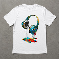 Colorful Dripping Headphones DJ Music Lover Graphic T-Shirt Streetwear Tee