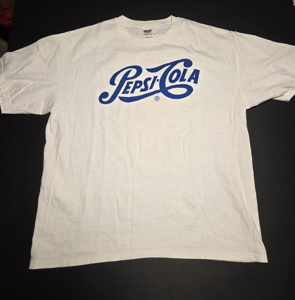 Vintage Pepsi-Cola Script Logo T-Shirt White Anvil USA Fabric XL Single Sided