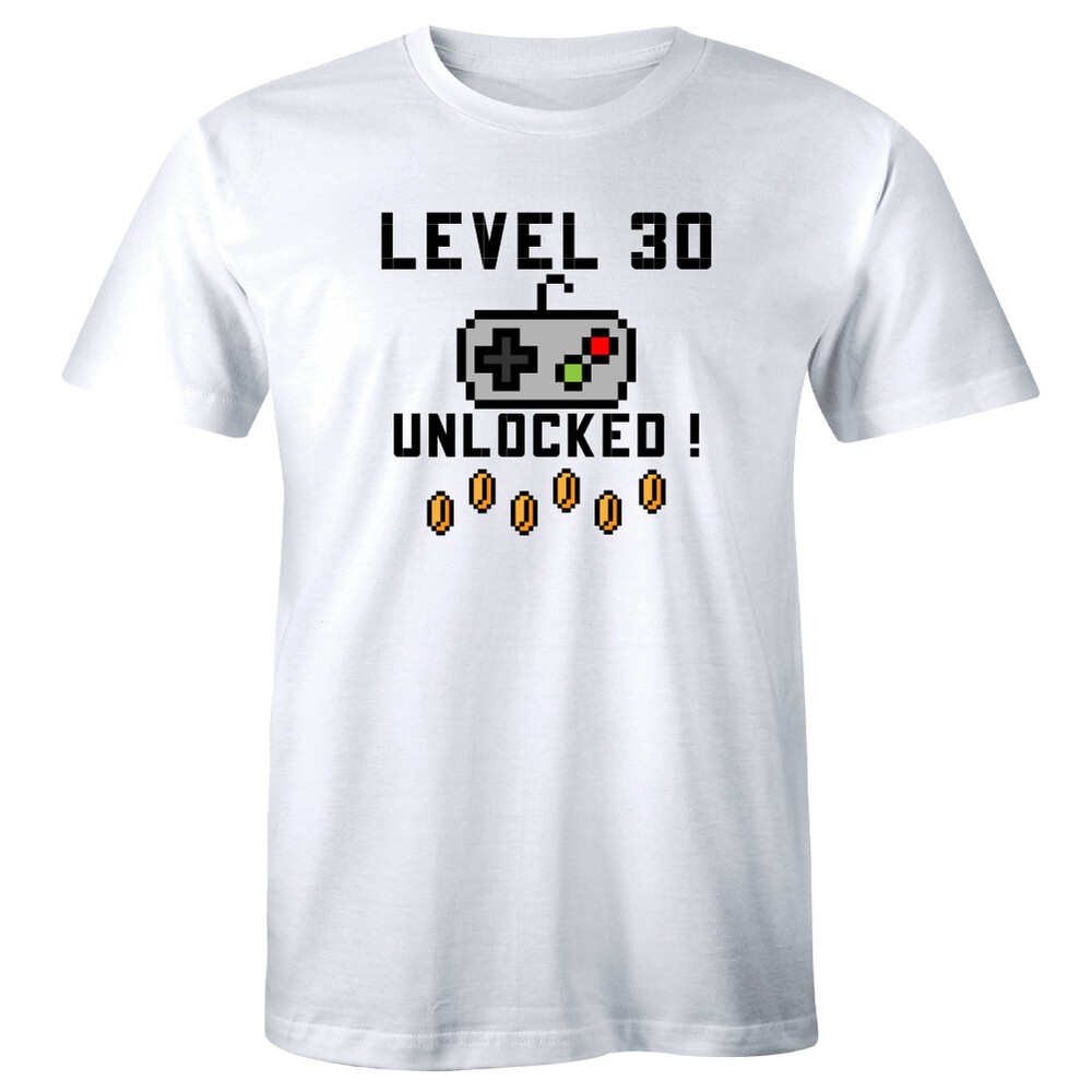 Level 30 Unlocked Funny Gamer 30th Birthday Gift Short Sleeve T-Shirt for Men