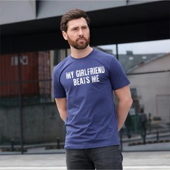 Men’s Funny My Girlfriend beats me humorous T-shirt Valentine’s day Tee