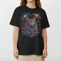 Cosmic Cat Saturn Galaxy Sacred Geo Psychedelic T-Shirt Trippy Space Feline Tee