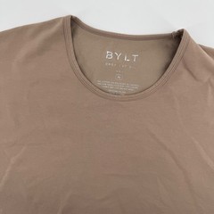 BYLT Drop Cut Lux Men XL Taupe Brown Short Sleeve Curved Hem T-Shirt Performance