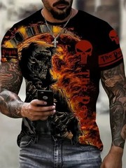 Horror Skull T-Shirt Mens Halloween Skull Streetwear Summer Tee
