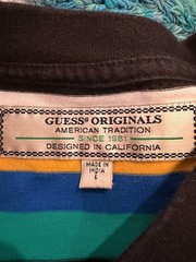 Guess Originals Men’s L Vista Logo T-Shirt Blue Black Yellow Striped Streetwear
