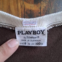 Vintage Playboy by Fitwear T-Shirt Australia Made Brown Ringer V-Neck Size 18k