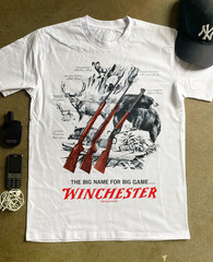 Winchester Big Game T-Shirt Hunting Rifle Ammo Vintage Graphic Tee S-5XL