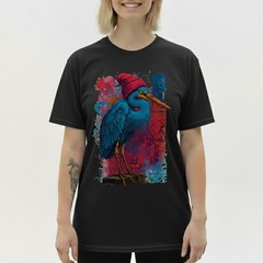 Blue Heron Bird T-Shirt Red Beanie Hat Urban Art Hipster Nature Lover Gift