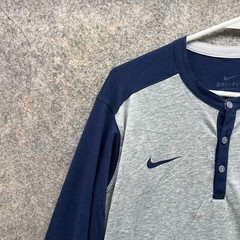 Nike Shirt Men Medium Adult Gray Blue Navy Swoosh Long Sleeve Dri Fit Henley