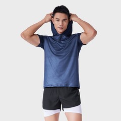 Men’s High Stretch Breathable Clothes Quick Dry Hooded Short Sleeve T-Shirt