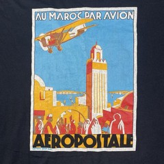 Vintage 80s Art Deco Shirt Mens 2XL Single Stitch Au Maroc Par Avion Airplane