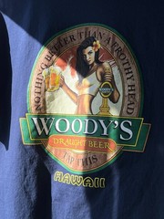 Woody’s Draught Beer Hawaii Woman Bartender Blue Shirt – Size L