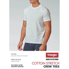 Wrangler Men Crew Neck Undershirts White Cotton Stretch T Shirts 6 Pack Size 2XL