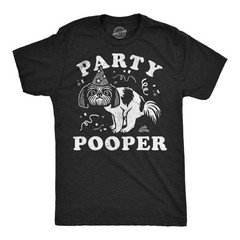 Mens Funny T Shirts Party Pooper Dog Sarcastic Graphic Novelty Tee for Men
