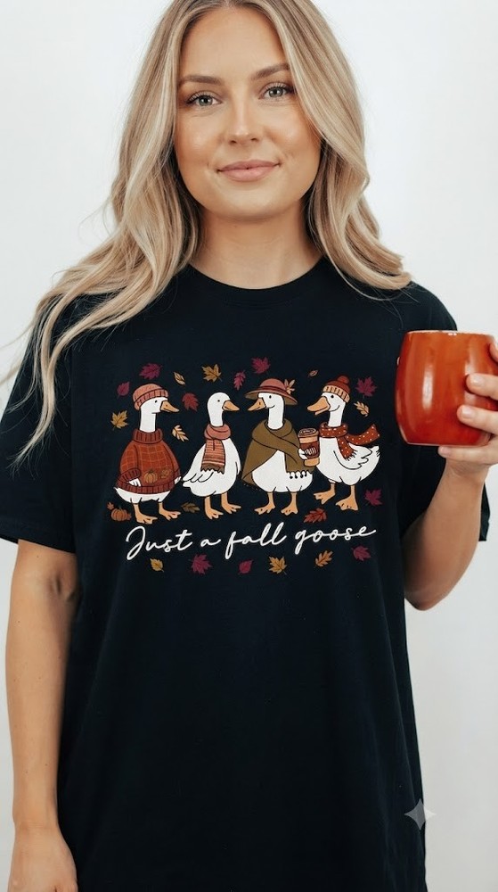 Just A Fall Goose Shirt, Autumn Cozy T-shirt, Fall Vibes Shirt, Silly Goose Tee