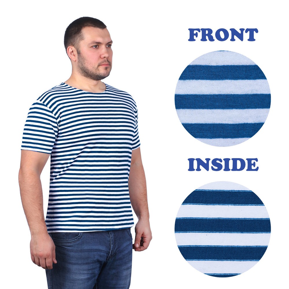 Men’s Striped Short Sleeved T-Shirt 100% Cotton Dark Blue Original Telnyashka