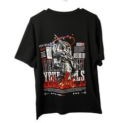 Mens Believe In Yourself Graphic T-Shirt Black Angel Flames Streetwear Size L