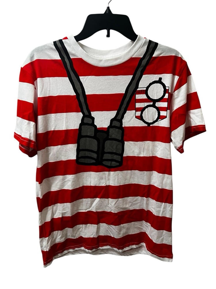 Where’s Waldo Cosplay Unisex T-Shirt Striped Binoculars Graphic Costume Tee SM