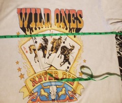 Western Cowboy Vintage Wash Graphic Tee Wild Ones Never Die Horses Poker Large