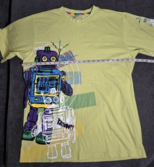 Y2K Request Brand T Shirt “robot” With Embroidered Lettering Yellow/green XL