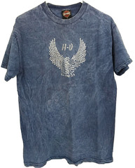 Harley-Davidson Shirt Mens Medium Blue Mineral Wash Rhinestone Wings Made USA