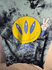 ALAB Blue Tie-Dye Alien Peace Shirt Medium Smiley 3-Eye 100% Cotton