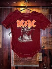 PAPERTHIN AC/DC Hells Bells Graphic Curved Hem T-Shirt Maroon