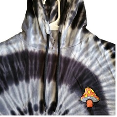 Tie Dye Hoodie Shirt Mushroom Embroidered Black Gray Spiral Cotton Size L