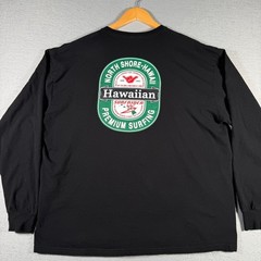 Suna Mens 2XL Black Long Sleeve Hawaiian Surfrider North Shore Graphic T-Shirt