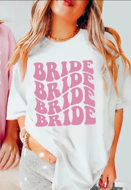 BRIDE BRIDAL T-SHIRT BACHELORETTE WEDDING PARTY GRAPHIC TEE WHITE PINK MEDIUM