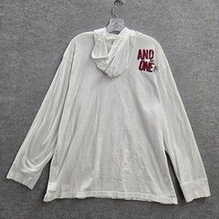 AND1 Men Shirt XL White Hooded Logo Basketball Show Graphic Long Sleeve READ