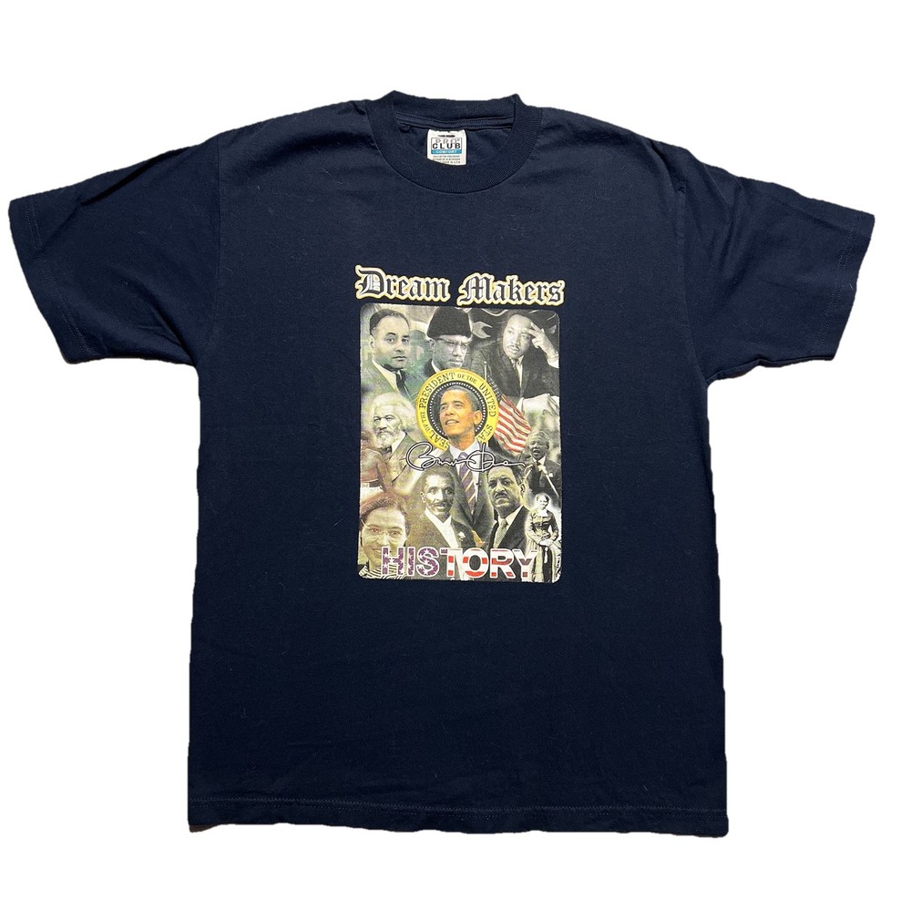Dream Makers Black History T Shirt Mens L Navy Blue Obama MLK Malcolm X