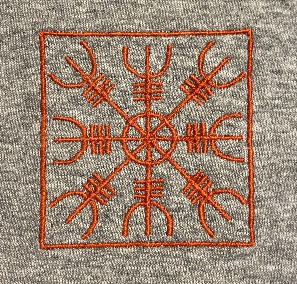 Embroidered vintage red and gray Ægishjálmr Helm of Awe Viking T-shirt