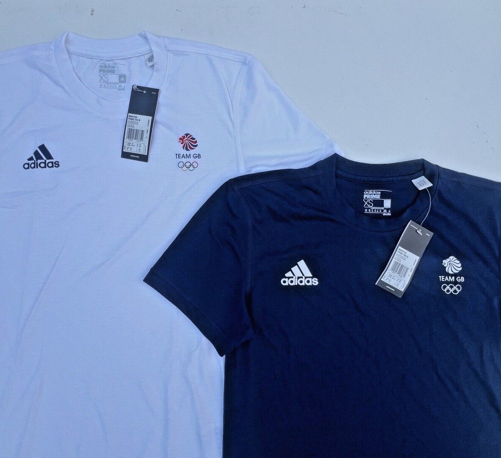 Adidas Training Shirt Team GB Olympic Tee Gym White Blue 2XS XS S M L XL 2XL 3XL
