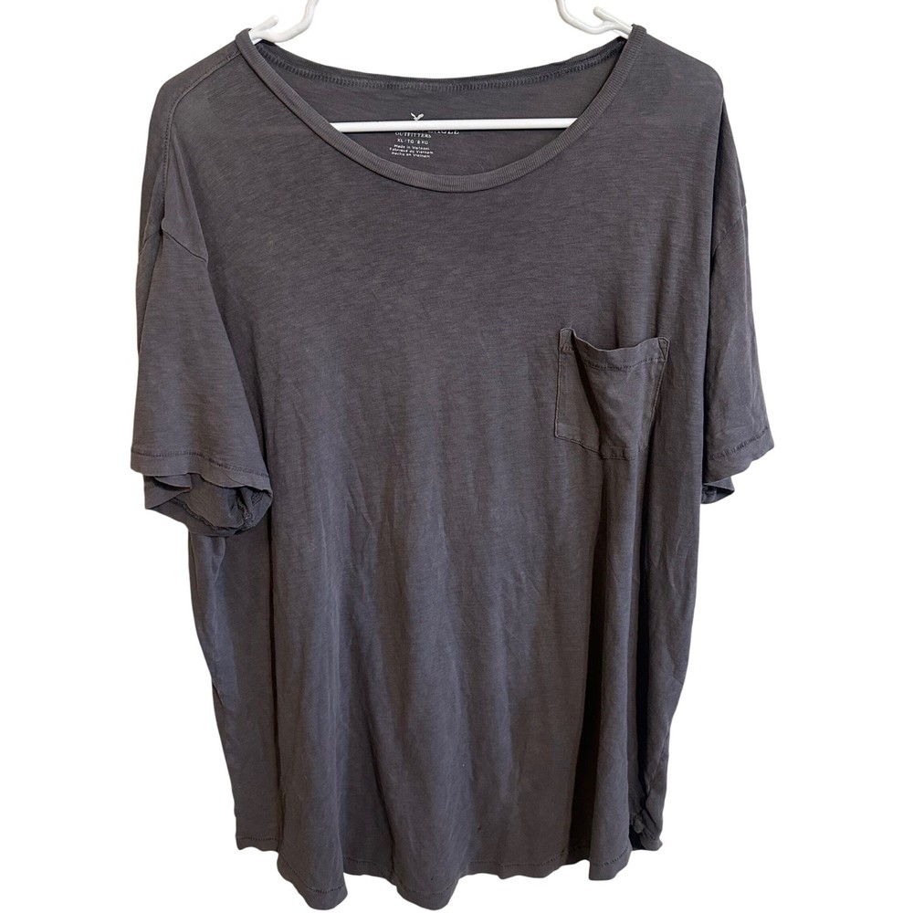 American Eagle T-Shirt Mens XL Gray Pocket Tee Cotton Slub Short Sleeve Casual