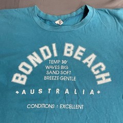 Vintage Bondi Beach Australia Sydney Blue T Shirt Size 42 Large READ All Cotton