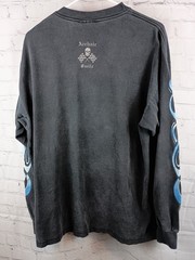 Vintage Archaic Smile Blue Flames Black Long Sleeve T-shirt Made In USA, Sz. XL