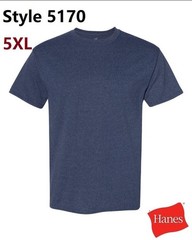 Hanes 5170 5XL EcoSmart Crewneck Short Sleeve Tee Pit to Pit 31″ Heather Navy