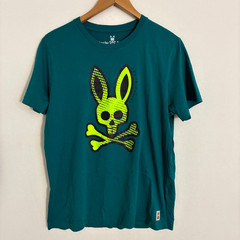 Psycho Bunny Shirt Mens Size 5 (M) Pima Cotton Neon Logo Skull Crossbones Tee