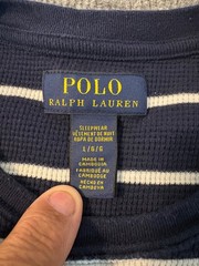 Polo Ralph Lauren Striped Long Sleeve Waffle Knit Shirt Navy Blue Stripe Men L