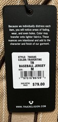 True Religion Baseball Jersey Shirt Men’s Size Medium M Travertine Tan NWT $79