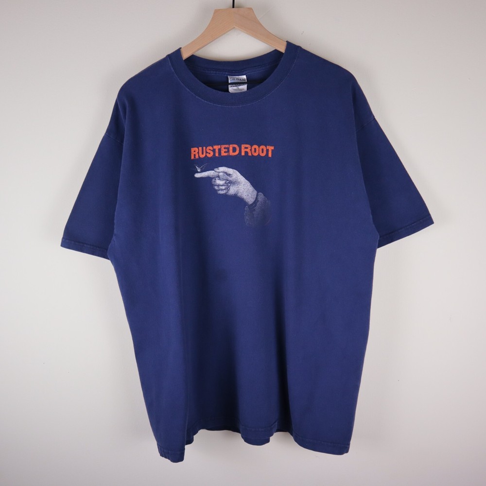 Vintage Rusted Root Welcome To My Party Tour 2002 Shirt Navy Adult XL 24×29