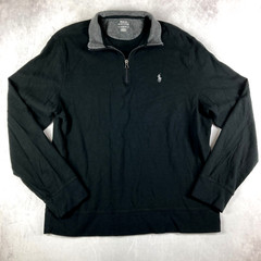 Polo Ralph Lauren Mens Large Black 1/4 Zip Pullover Shirt Gray Pony