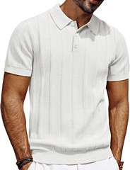 Mens Short Sleeve Polo Shirt Textured Knit Ribbed Casual Golf Style Soft Comfort