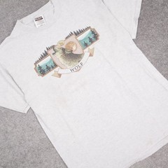 VTG 90s Wolf Animals Nature Outdoors Large Gray Short Sleeve T-Shirt