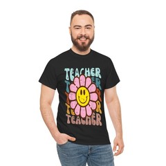 Teacher Flower Face Retro Back To School T-Shirt