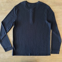 VINCE Men’s Long-Sleeve Ribbed Knit Henley Top-Black-Crewneck Casual Basic-Sz XL