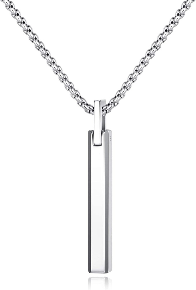 Bar Tungsten Steel Necklace for Men Women, 18K Gold Plated/Silver Color Pendant
